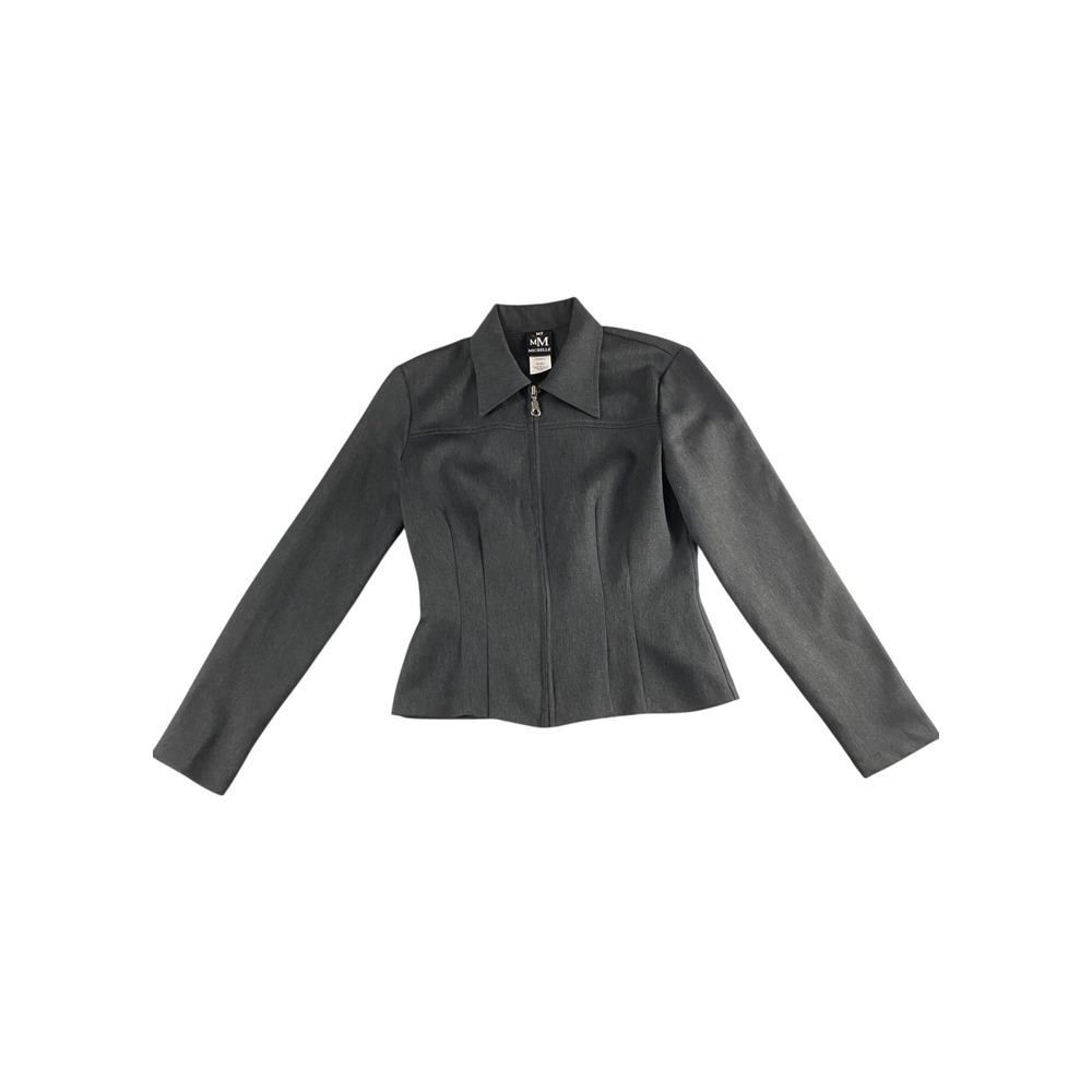 MY MICHELLE‎ Women's Charcoal Grey Zip Front Cropped Blazer Jacket Size 5/6